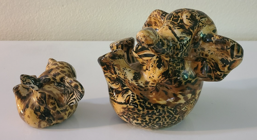 LaVie Safari Print Elephant Figurine Pair High Gloss Ceramic 5” & 3” - Picture 1 of 11