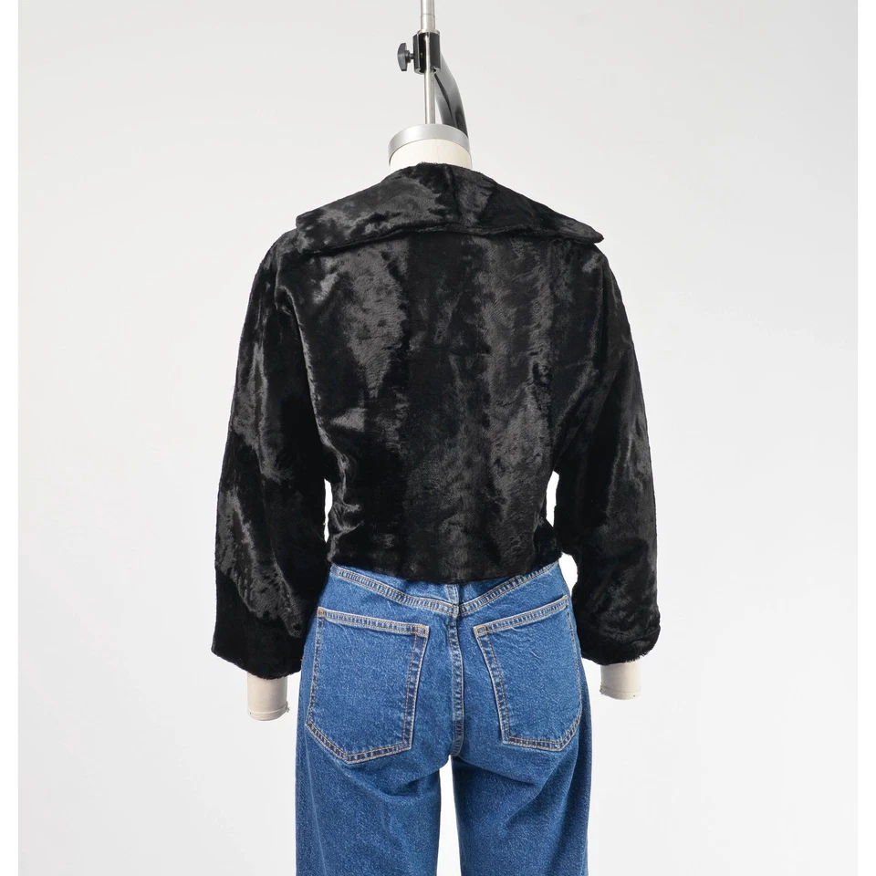 Chaqueta corta vintage años 50 60 negra de piel sintética manga Dolman cuello en V profundo S M Foto 4 de 4