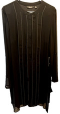 Simple Vera Wang 5 Button-Up Front Sheer Black Shirt Long Sleeve Dress XL New
