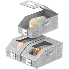 3 Pack Stackable Hat Organizer for Baseball Caps, Hat Storage with Clear Wind