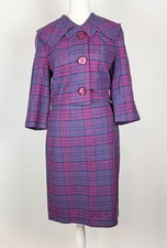 1960s Vintage Mod Pink Plaid 2 Pc Wool Jacket Skirt Set