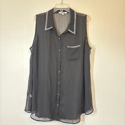 Daniel Rainn 3X Sheer Black Sleeveless Button Up Top Blouse