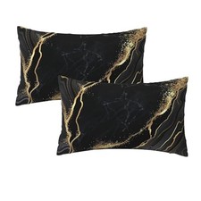 Marble Pillow Cover 12x20 Set of 2,Throw 20" x 12" Pack of 2 Gold and Black