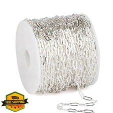 33ft Silver Plated Paperclip Chain Roll - 2.5mm Oval Link Bulk for Jewelry Ma...