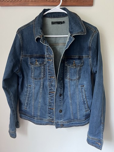 prAna Organic Cotton Jean Jacket Women’s Medium Dark Wash Denim Button Up