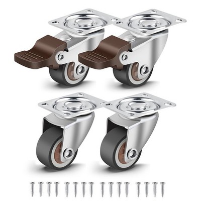 Nefish 4 Pack 1'' Small Caster Wheels for Furniture Low Profile Soft Brown 