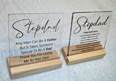 Lot of 2 Stepdad Acrylic Desk Plaque Sign with Wood Stand - Father's Day (C23)