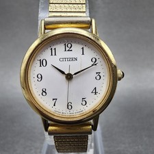 Citizen Watch Women 25mm White Dial Gold Tone Round 5930-K006163 New Battery