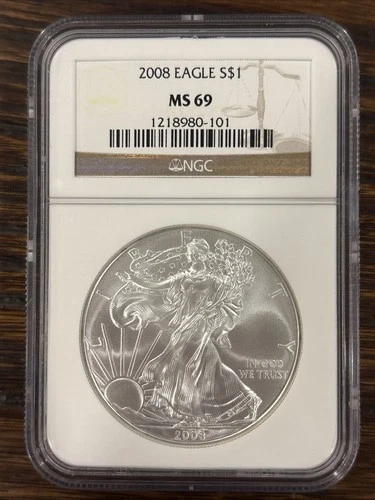 2008 American Silver Eagle Classic Brown Label NGC MS69