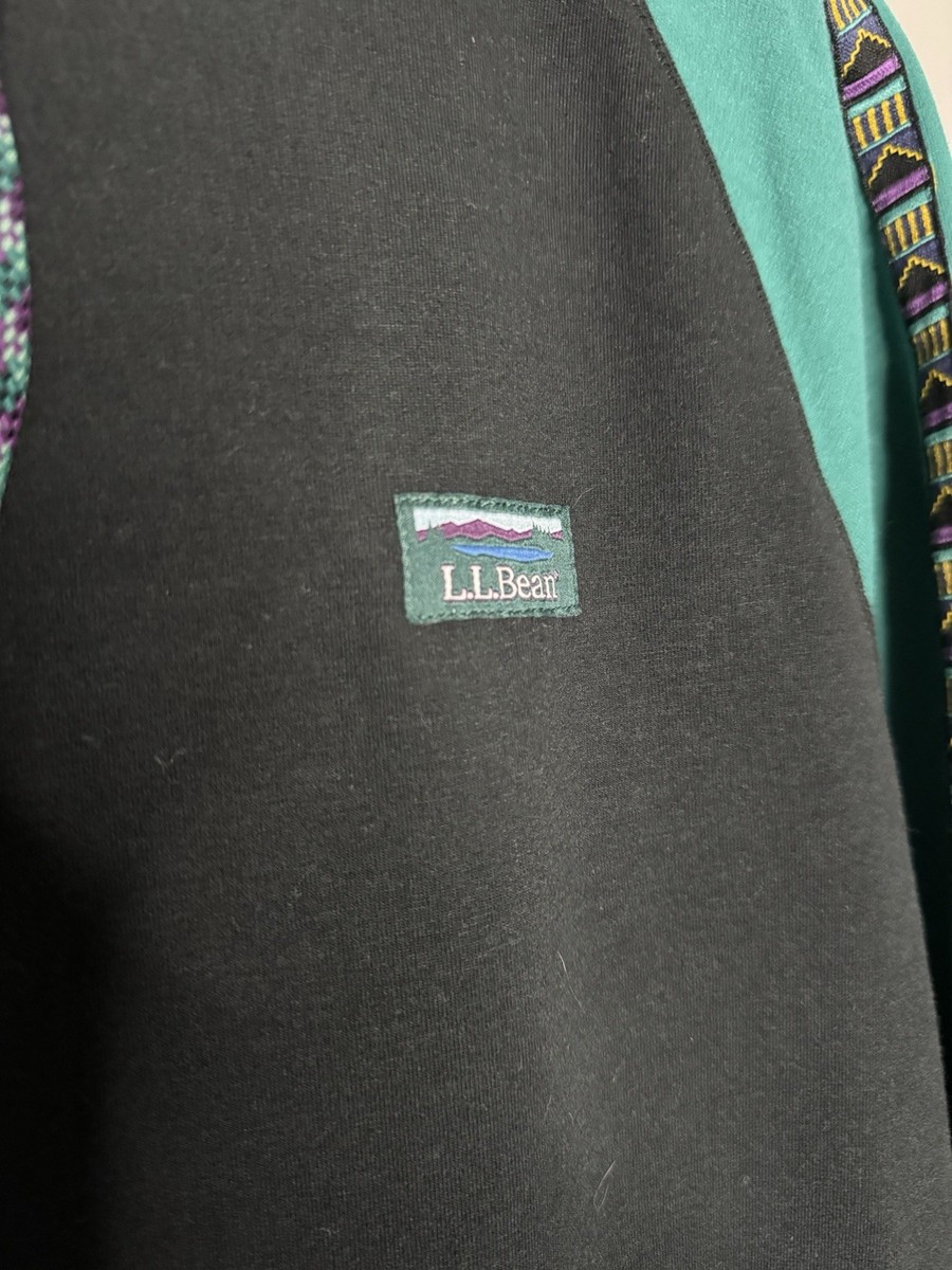LL Bean Hoodie Men’s Medium  Black Green Aztec Tribal Sweatshirt Hoodie Outdoor View 3