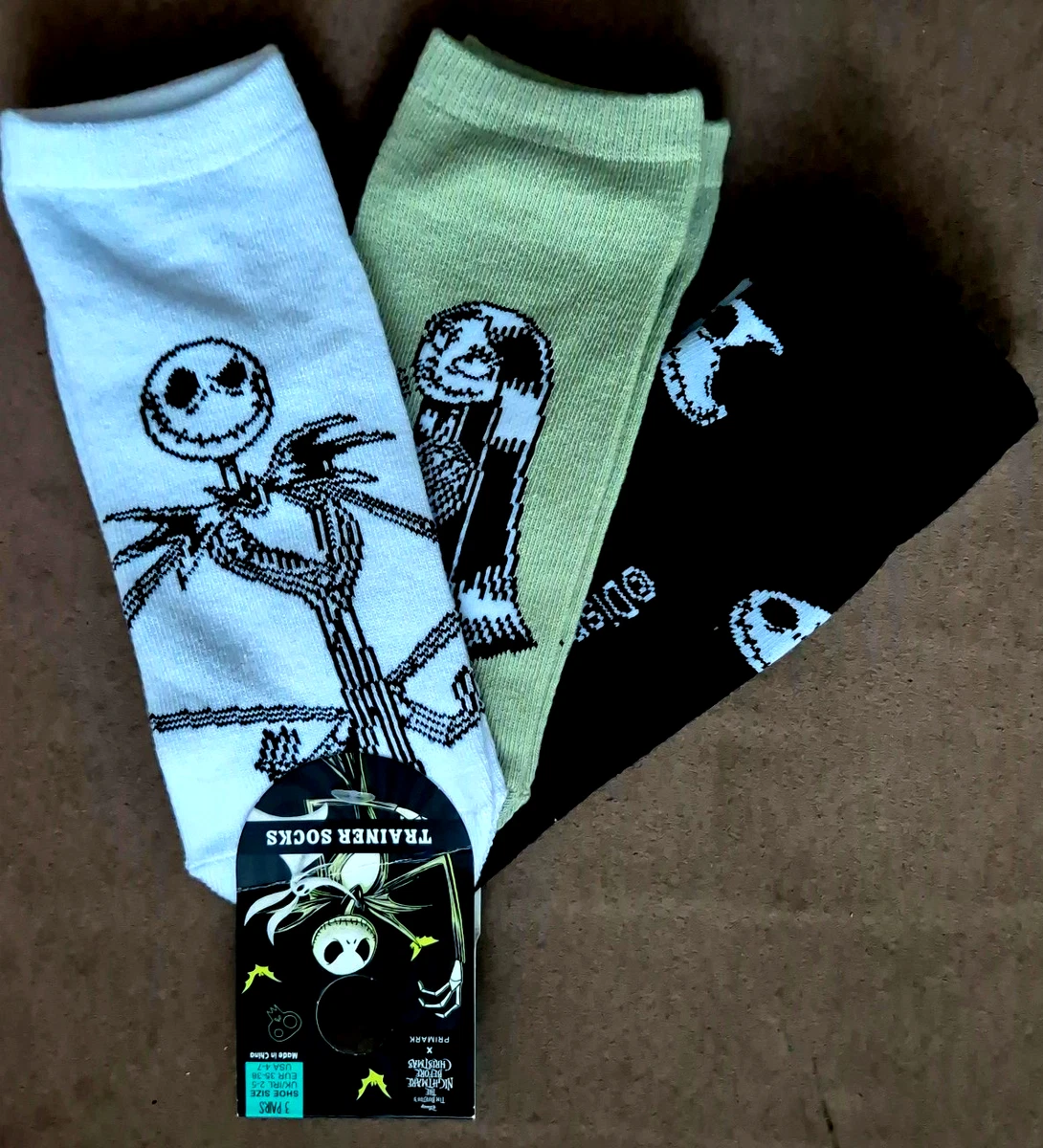 PESADILLA ANTES DE NAVIDAD Calcetines Entrenadores Paquete de 3 Pares Talla 2-5 Nuevo con Etiquetas Licencia Primark