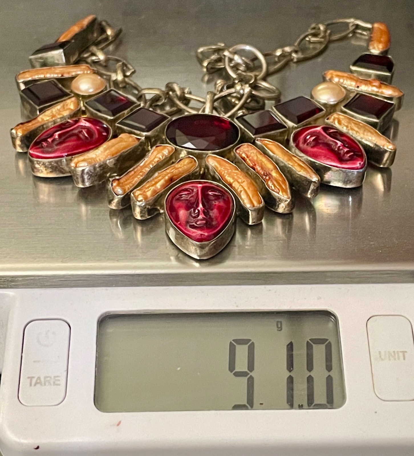 Artisan Silver Plated Statement Necklace Red Crys… - image 10