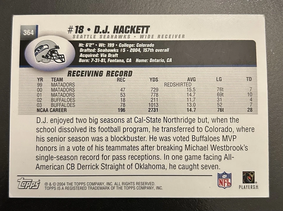 2004 Topps - D.J. Hackett #364 (RC) - Image 2 of 2