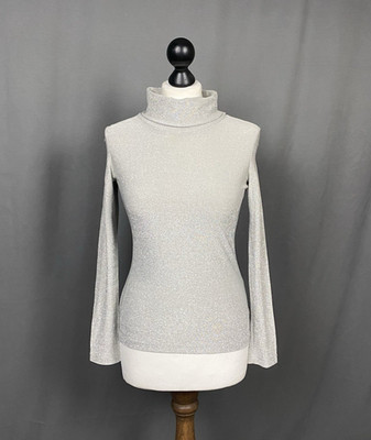 Versus Versace Vintage Damen Rollkragenpullover grau Lurex Größe 26/40