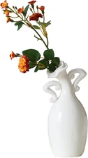 Vase with Attitude, White Ceramic Small Neck Vases, Novel and Lovely Unique Shap