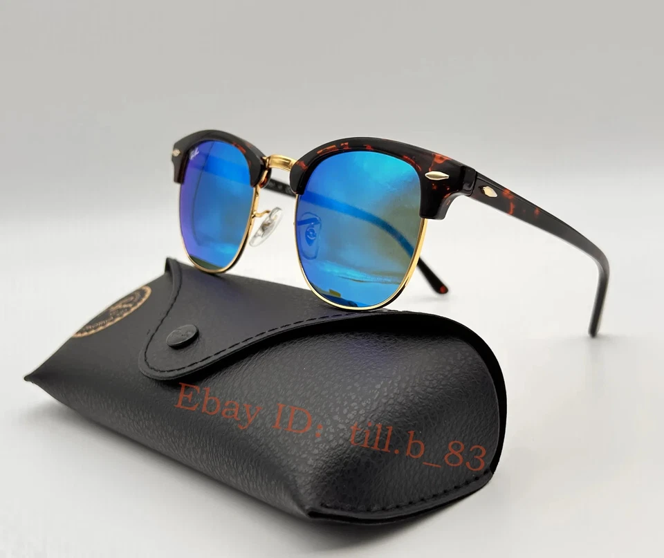 Gafas de sol Ray-Ban Clubmaster RB3016 unisex azul espejo lentes flash marco tortuga Foto 3 de 4