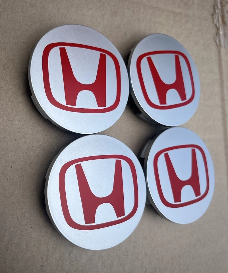 Juego de 4 tapacubos centrales de rueda HONDA 69 MM plateados/rojos Foto 2 de 4
