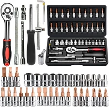 46 PCS Socket Wrench Set, Mechanic Tool Kit Quick-release Ratchet, 1/4" Drive...