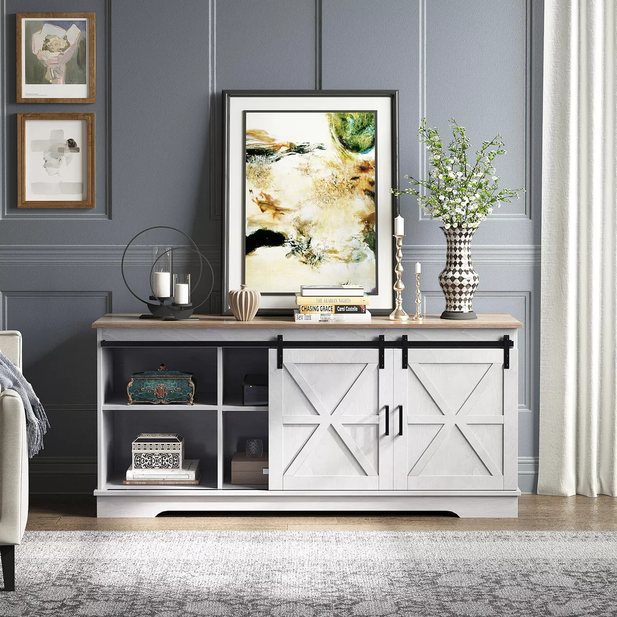 White farmhouse tv 2024 stand 65 inch