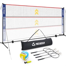 17FT Badminton Volleyball Combo Net Set for Backyard, 5.1Ft-7.4Ft Adjustable Hei