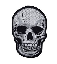 3 inch Gray Black Human Skull Halloween Gothic Iron On Embroidered Patch