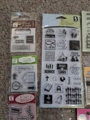 Large Lot Of 17 Mixed Theme Clear Stamps NIP Many Brand Scrappy