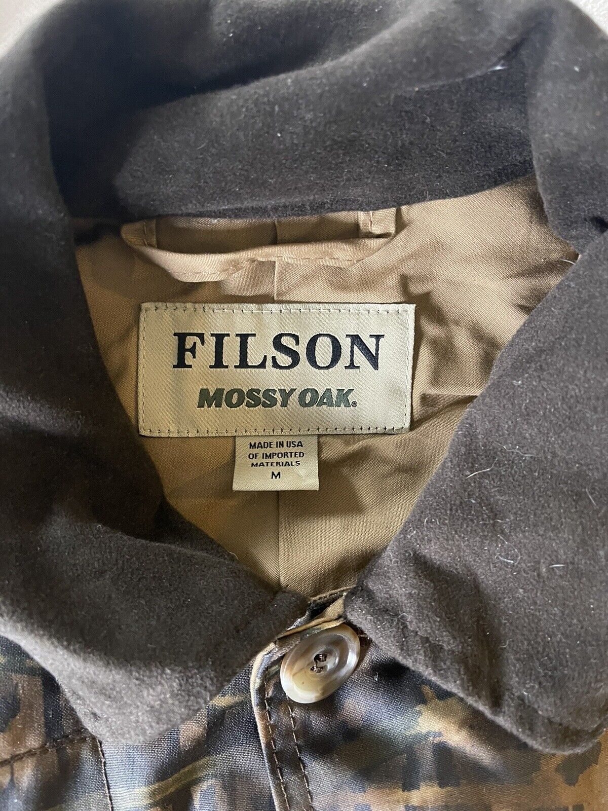 Filson x Mossy Oak Shelter Waterfowl Upland Coat 20073978 Oil Waxed Camo  Cloth