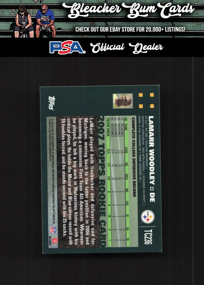 2007 Topps Chrome TC236 LaMarr Woodley RC - Image 2 of 2