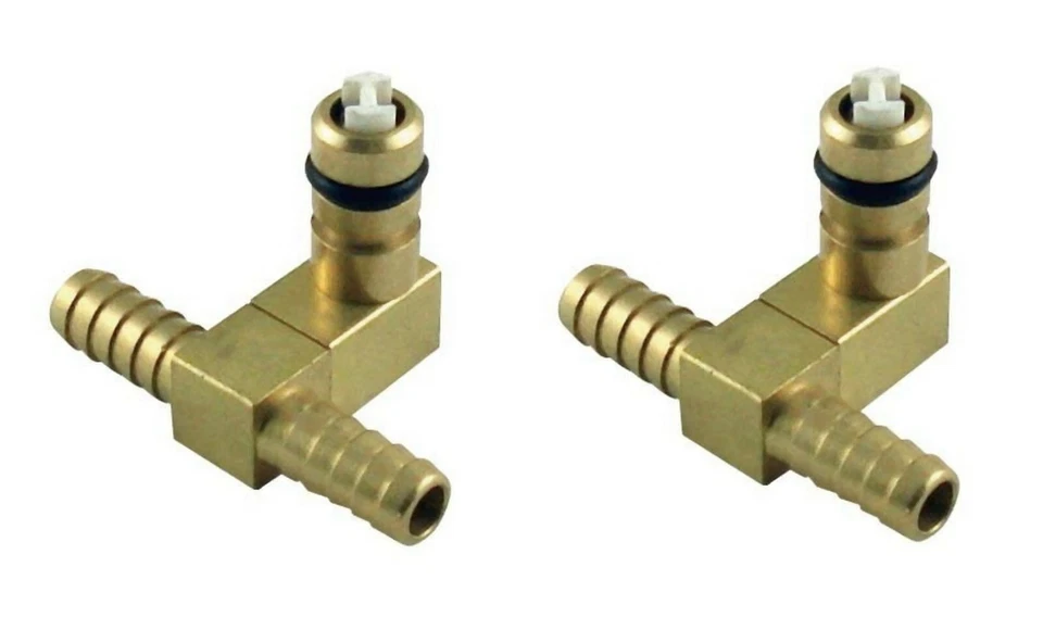2 Flojet CO2 Brass Offset Shut-off Inlet Tees 1/4" Barb Air Fittings