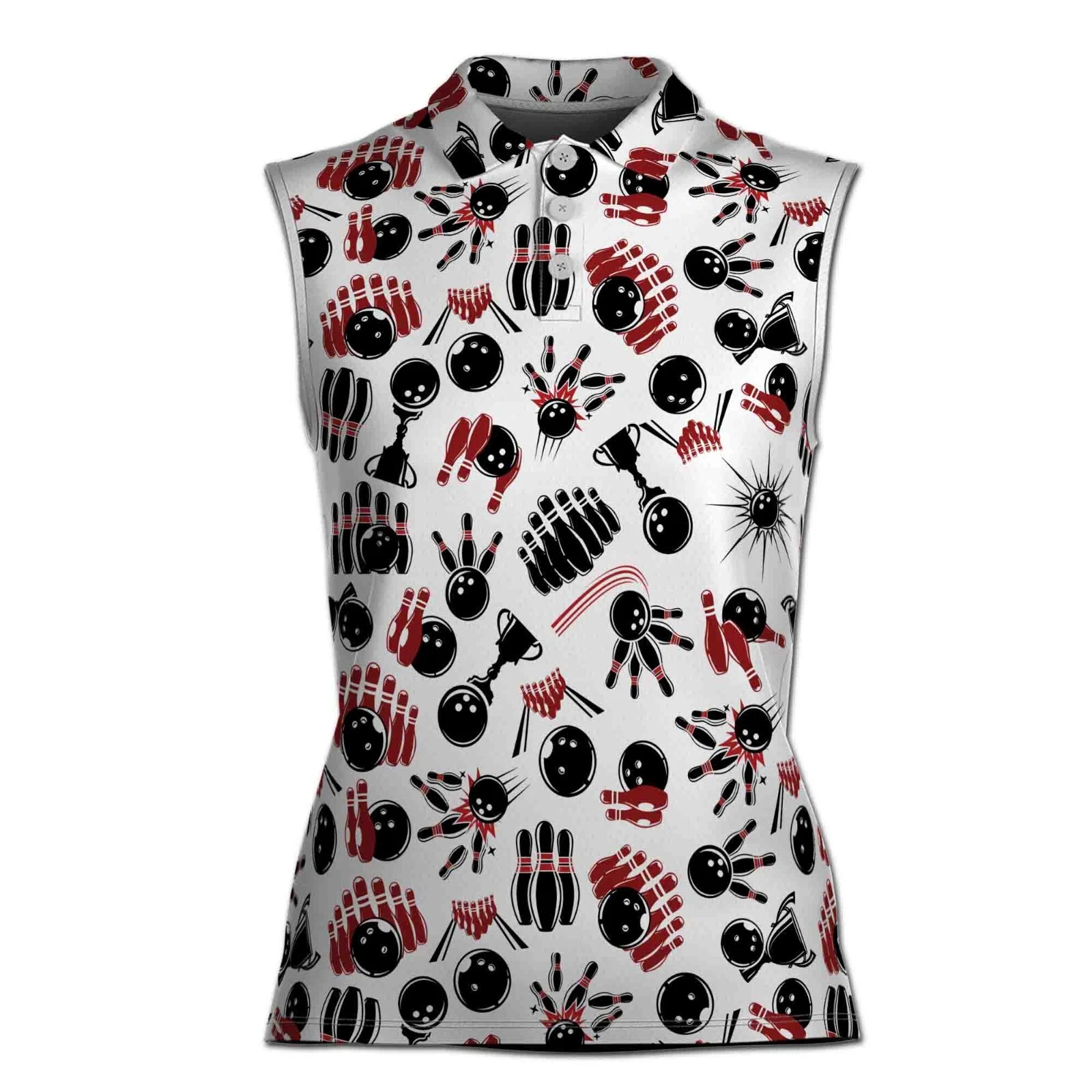 Funny Bowling Player Bowling Strike Bowling Pattern Women Sleeveless Polo