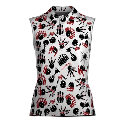 Funny Bowling Player Bowling Strike Bowling Pattern Women Sleeveless Polo
