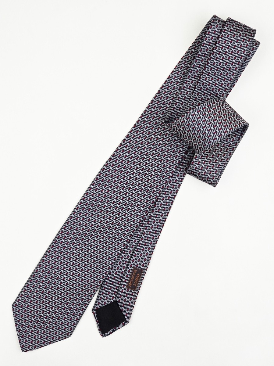 HERMES TIE 659057 T Red Figure H Striped on Dark Blue Woven Silk