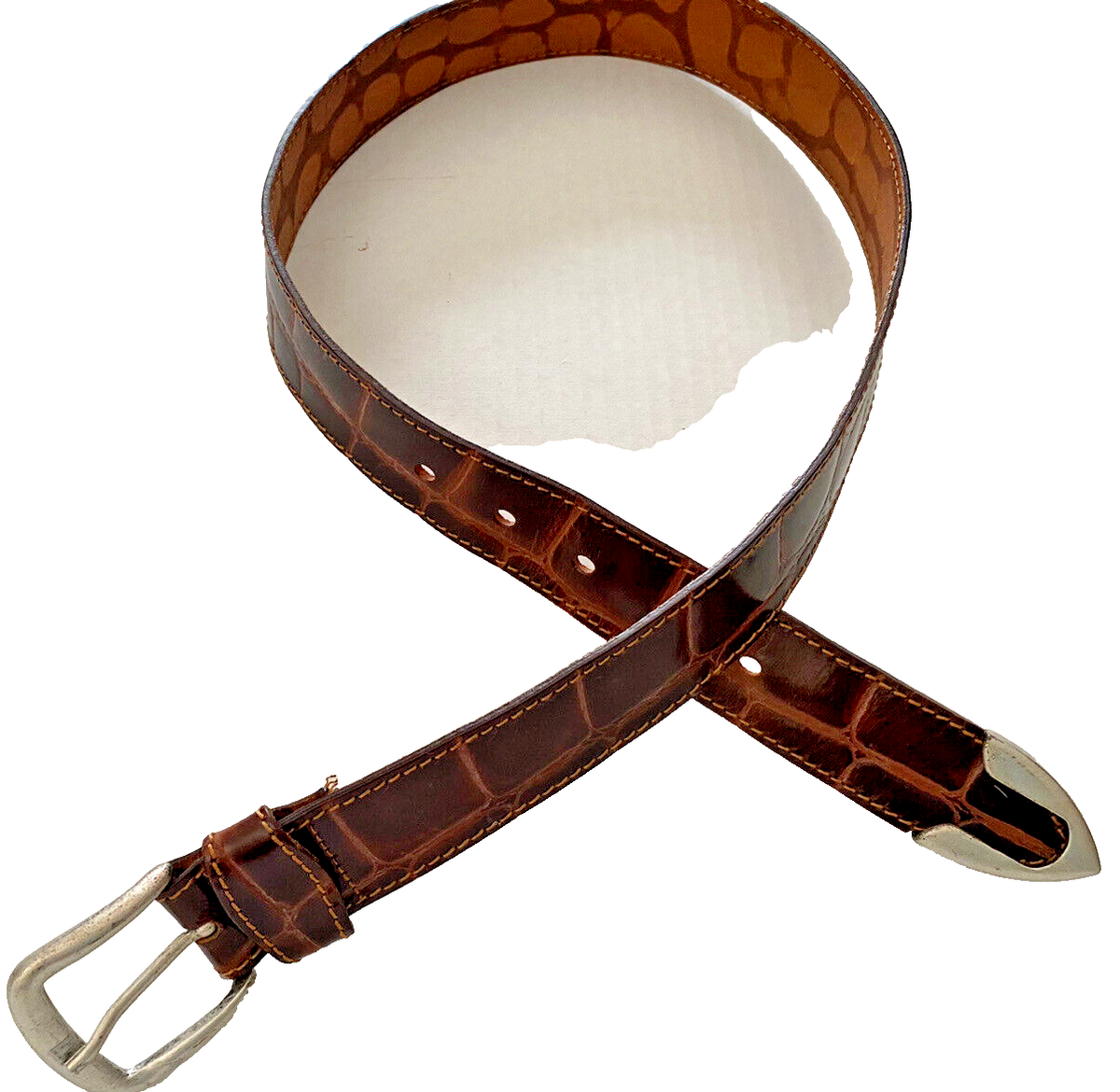 Vintage Nordstrom Belt Brown Alligator Embossed Italian Leather Gold Buckle SZ M Nordstrom Brown Croc Embossed Leather Belt Sz L 1”Wide Made  main image 3