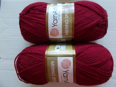 YarnArt Merino Sport wool blend yarn, Burgundy wine, lot of 2, (437 yds each)
