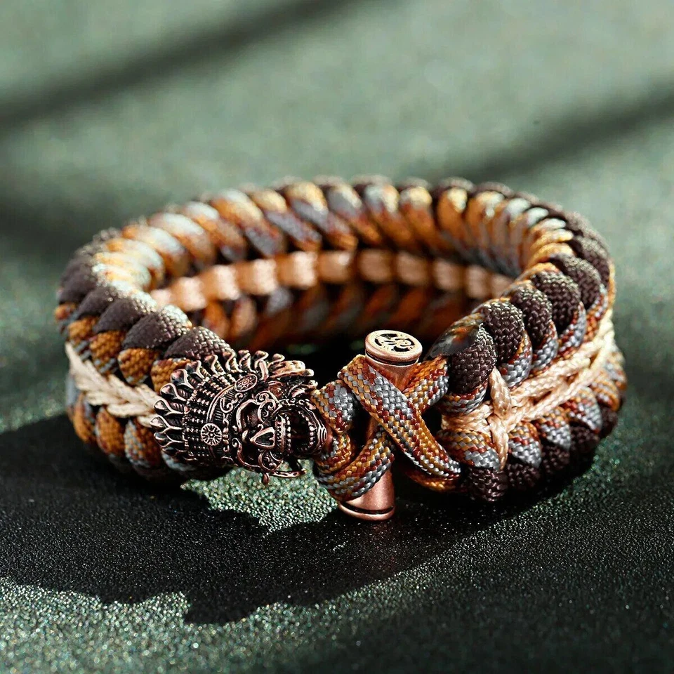 Pulseira masculina antiga viking paracord caveira punk ao ar livre nórdica - Imagem 4 de 4