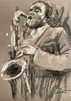 saxophonist musician Impressionism Pastel Painting Drawing Dorothy Laz dr14