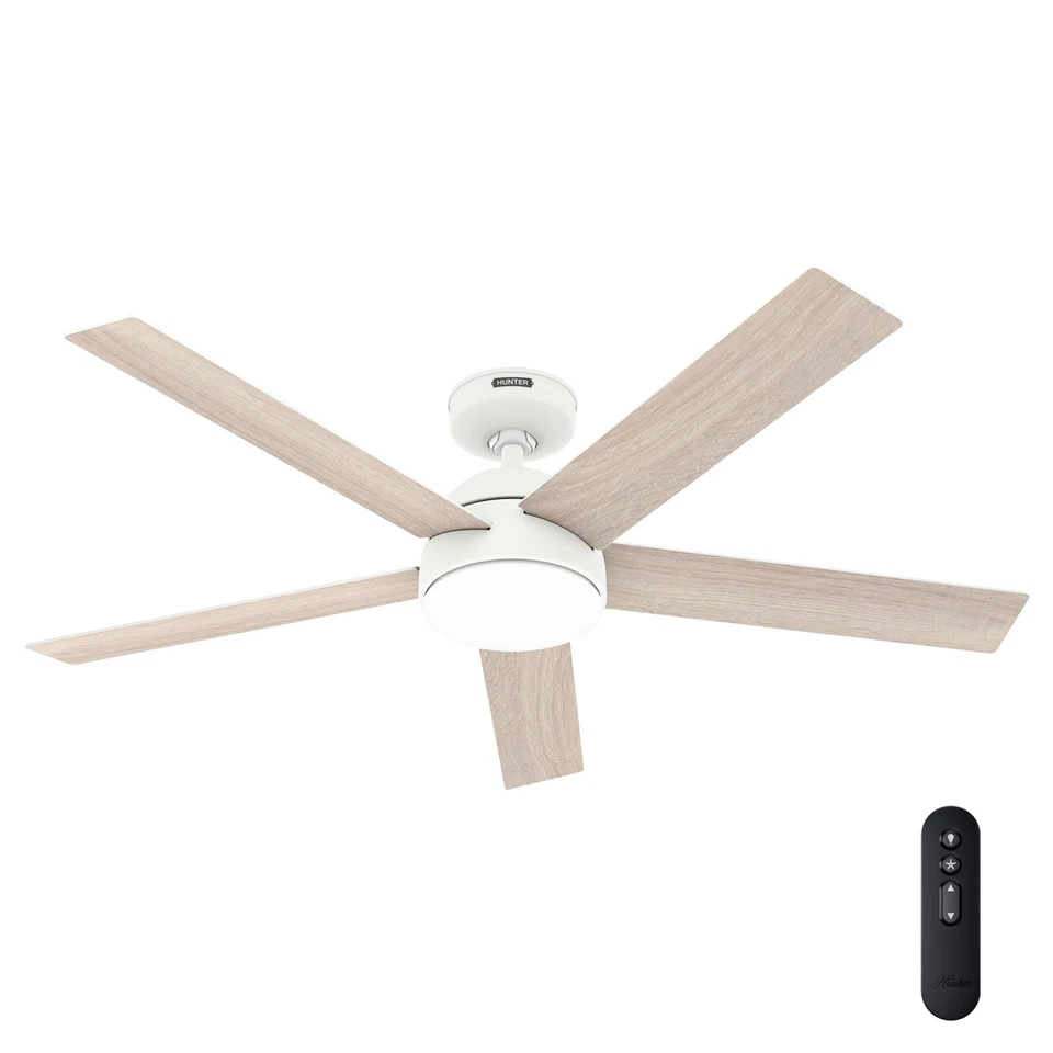 Hunter Fan 52 inch Casual White Indoor/Outdoor Ceiling Fan with Light and Remote