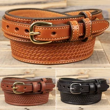Amish Handmade Basketweave Embossed Ranger Belt - Yoder Leather