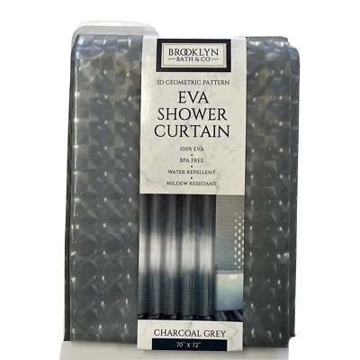 Brooklyn Bath EVA Shower Curtain Charcoal Grey 70x72 inch 3D Geometric Pattern