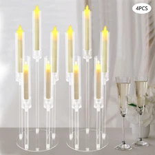 4Pcs Acrylic Candelabra Centerpieces 5 Arm Clear Candelabra Candle Holder Round