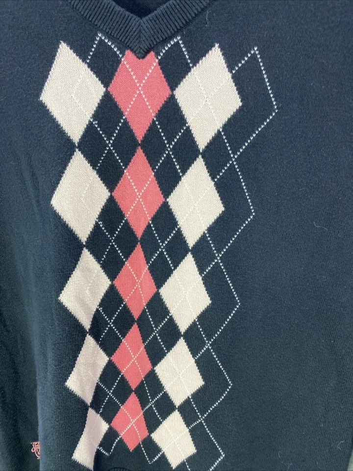 Suéter de Golf Ashworth Argyle Para Hombres L Azul Cuello en V Manga Larga De Colección Rosa Diamante Foto 4 de 4
