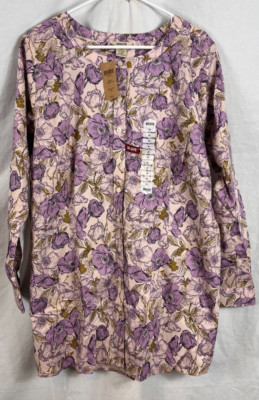 Duluth Trading Tunic Women Size Small Pink Purple Floral Wrinkle Fighter Top New