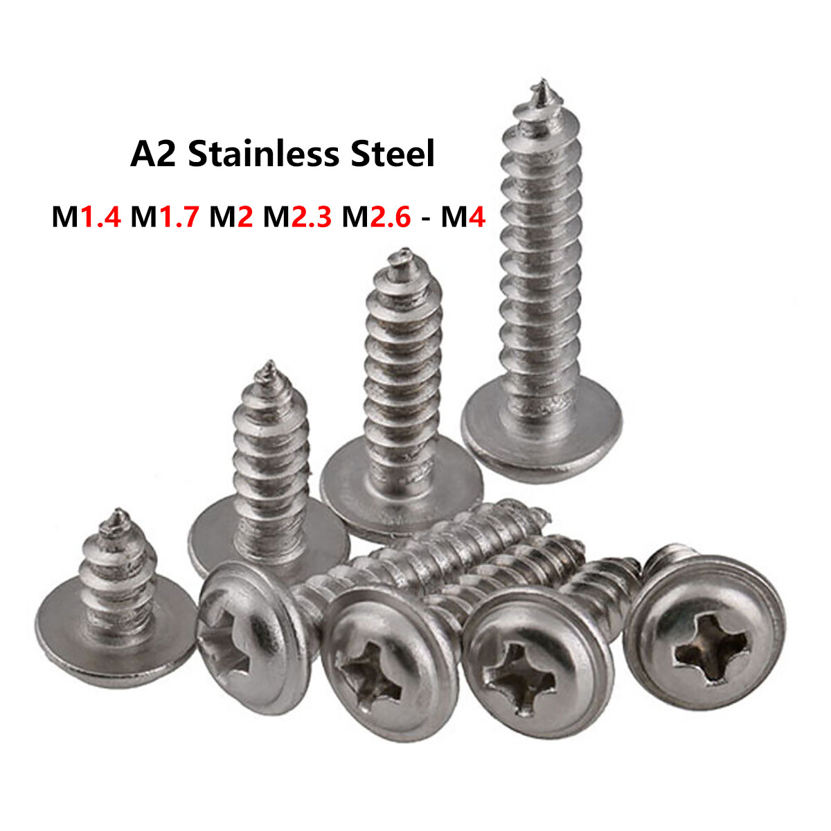 FLANGED SELF TAPPING SCREWS A2 STAINLESS STEEL FLANGE HEAD TAPPERS M1.4