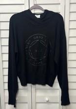 DKNY Viscose Pullover Hoodie Women  s Size Large Black