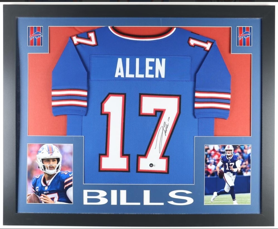 Josh Allen Autographed Signed Buffalo Bills / Framed Custom Jersey in 35x43 Frame - Beckett/BAS 