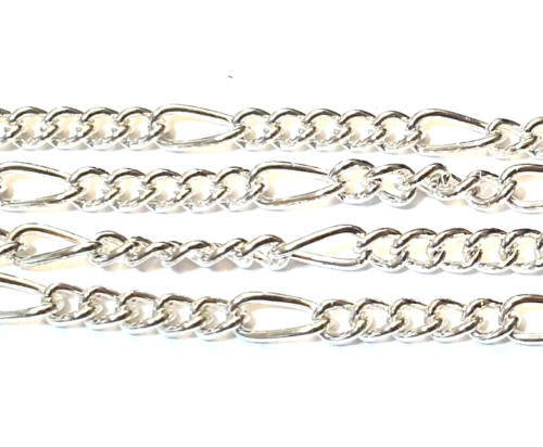 Figaro Chain 2 meters Plated Metal Silver Jewellery making - A5470 - Afbeelding 1 van 6