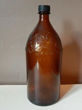 Vintage LINCO BLEACH Brown Glass 32oz Bottle/Jug w/Plastic Cap~c. 1950's