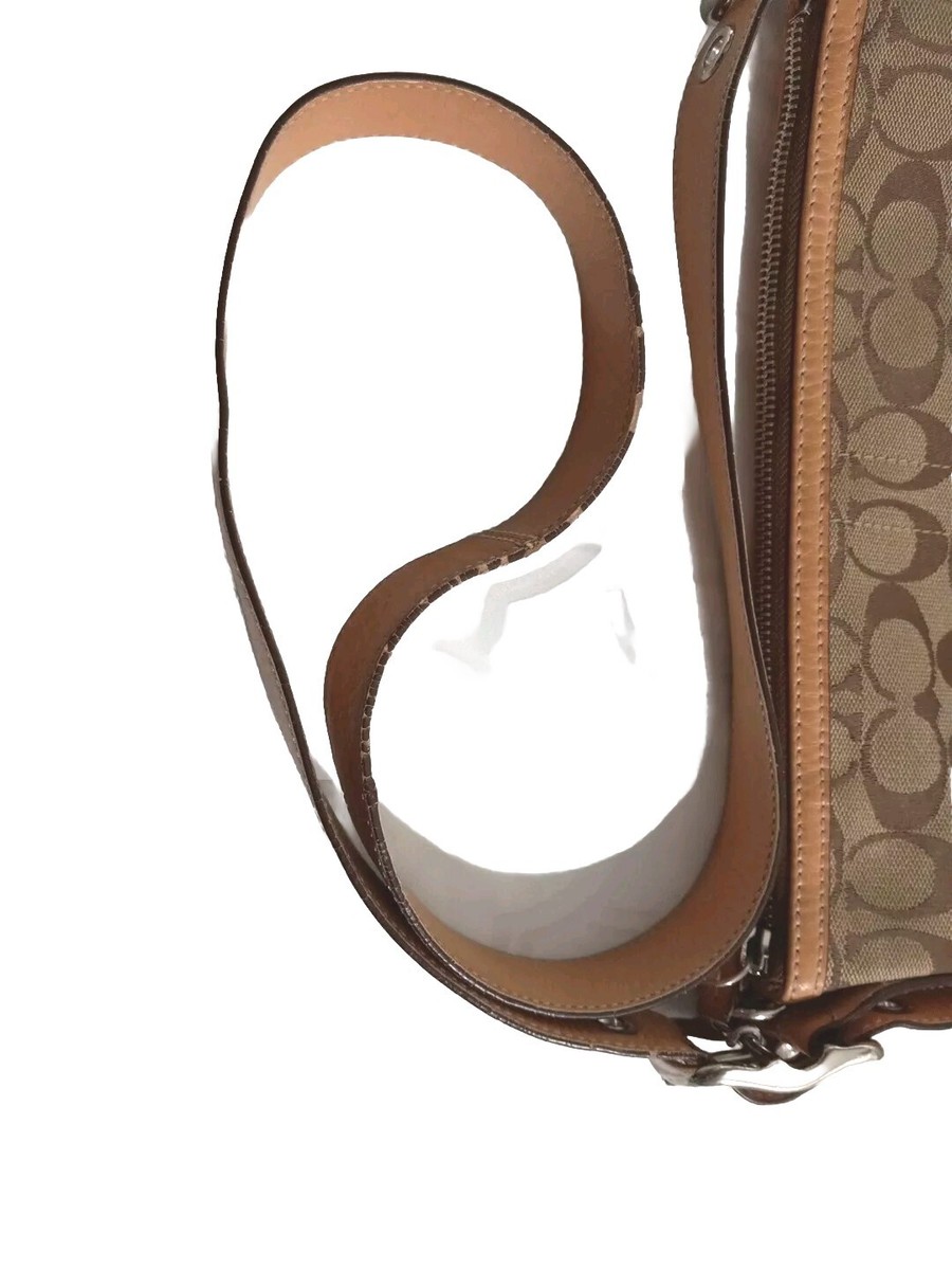 Coach Signature Shoulder Bag 9362 Beige/Brown Canvas Tan Leather