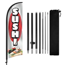 FSFLAG 8FT Sushi Advertising Feather Flag Banner with Pole and Ground Stake