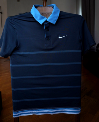 Nike Roger Federer RF Polo Shirt Men's Blue Striped Tennis Court